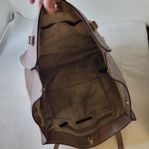 REBECCA MINKOFF DARREN DEEP TAUPE PEBBLED LEATHER STUDDED TOTE SHOULDER BAG - Picture 6 of 14